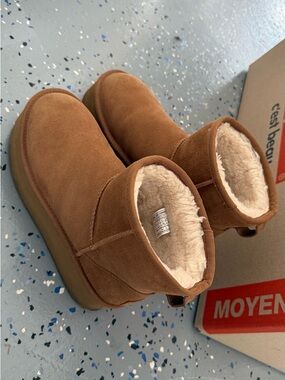 UGG Chestnut Suede Shearling Mini Platform Booties